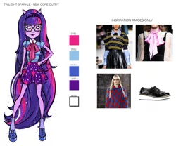 Size: 2500x2080 | Tagged: safe, artist:moniliza, artist:nicole guice, official, sci-twi, twilight sparkle, equestria girls, equestria girls series, color palette, concept art, doll, image, jpeg, new outfit, photo reference, ponied up, toy