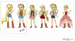 Size: 2500x1375 | Tagged: safe, artist:moniliza, official, applejack, equestria girls, equestria girls series, clothes, concept art, doll, image, jpeg, line-up, new outfit, stock vector, toy