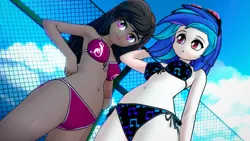 Size: 1920x1080 | Tagged: suggestive, artist:ratachu666, derpibooru import, octavia melody, vinyl scratch, equestria girls, 3d, bikini, clothes, duo, duo female, female, image, koikatsu, low angle, png, swimsuit