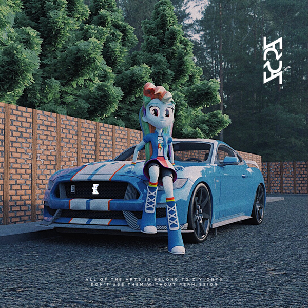 Size: 1085x1085 | Tagged: safe, artist:creatorofpony, artist:ziy_onyx, derpibooru import, rainbow dash, equestria girls, 3d, blender, car, cycles, female, image, looking at you, not sfm, png, sitting, smiling, smiling at you, solo