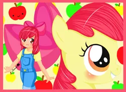 Size: 1024x750 | Tagged: safe, artist:jasmine-lotus, derpibooru import, apple bloom, earth pony, human, pony, blushing, female, filly, humanized, image, png