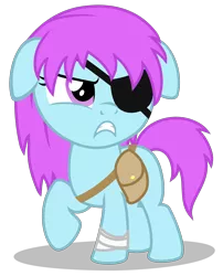 Size: 2560x3170 | Tagged: safe, artist:strategypony, derpibooru import, ponified, earth pony, pony, adult swim, angry, bag, bandage, come and learn with pibby!, eyepatch, female, filly, image, messy mane, pibby, png, reference to another series, saddle bag, simple background, transparent background