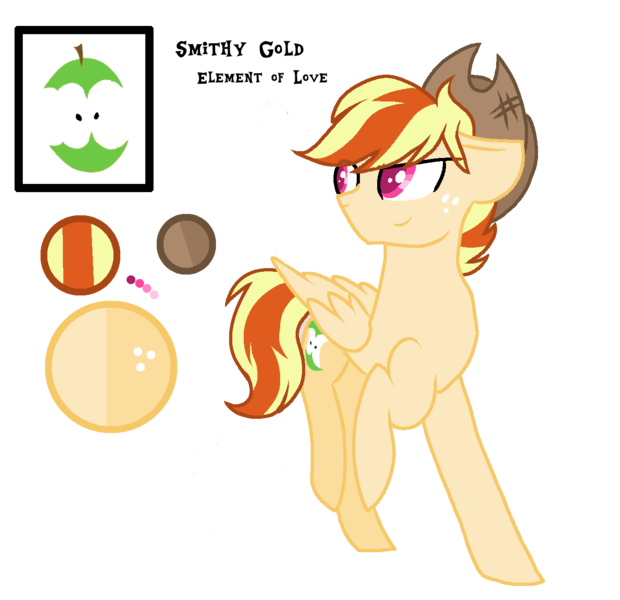 Size: 1361x1318 | Tagged: safe, artist:gallantserver, derpibooru import, oc, oc:smithy gold, pegasus, pony, image, magical lesbian spawn, male, offspring, parent:applejack, parent:rainbow dash, parents:appledash, png, simple background, solo, stallion, transparent background