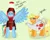 Size: 1280x1024 | Tagged: safe, artist:anastasiaplisetskaya, derpibooru import, applejack, rainbow dash, earth pony, pegasus, pony, bipedal, bottle, clothes, coca-cola, costume, duo, eyes closed, female, halloween, holiday, image, jpeg, ponytober, simple background, tea kettle