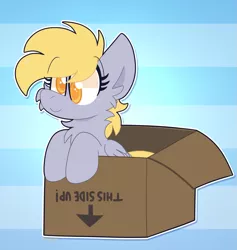 Size: 1585x1670 | Tagged: safe, artist:saveraedae, derpibooru import, derpy hooves, pegasus, pony, box, cheek fluff, chest fluff, cute, female, filly, filly derpy, image, png, pony in a box, solo, younger