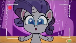 Size: 710x404 | Tagged: safe, derpibooru import, screencap, rarity, pony, unicorn, my little pony: pony life, spoiler:pony life s02e15, :o, female, image, jpeg, livestream, looking at you, o, o mouth, open mouth, phone, solo, the rarest of occasions