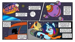 Size: 1555x872 | Tagged: safe, artist:flash equestria photography, derpibooru import, oc, oc:pixel dust, oc:pluto planitia, clothes, image, png, scarf, space, spaceship