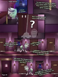 Size: 2600x3463 | Tagged: safe, artist:jesterpi, derpibooru import, oc, oc:jester pi, pegasus, comic:a jester's tale, bucket, cleaning, clothes, comic, corridor, dirty, exhale, horn, image, jpeg, lamp, maid, manehattan, miad outfit, mop, panic, room, slice of life, stain, standing, text, trotting, wardrobe