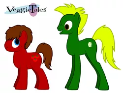 Size: 770x582 | Tagged: safe, artist:dibstarp, derpibooru import, ponified, pony, pony creator, bob the tomato, duo, image, larry the cucumber, male, png, simple background, smiling, veggietales