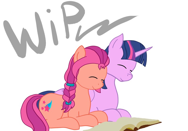 Size: 2416x1678 | Tagged: safe, derpibooru import, sunny starscout, twilight sparkle, alicorn, earth pony, book, g5, image, jpeg, mlp fim's eleventh anniversary, wip