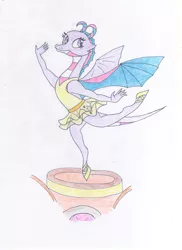 Size: 1280x1762 | Tagged: safe, artist:insert-artistic-nick, derpibooru import, twilight sparkle, dragon, a royal problem, season 7, arabesque, arms out, ballerina, ballet, ballet slippers, clothes, image, jpeg, music box, on one leg, pose, species swap, tutu, twilarina, wings