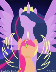 Size: 1100x1400 | Tagged: safe, artist:rockhoppr3, derpibooru import, princess twilight 2.0, sunny starscout, twilight sparkle, twilight sparkle (alicorn), alicorn, my little pony: a new generation, the last problem, g5, image, lineless, mlp fim's eleventh anniversary, older, older twilight, png, silhouette, sunnycorn