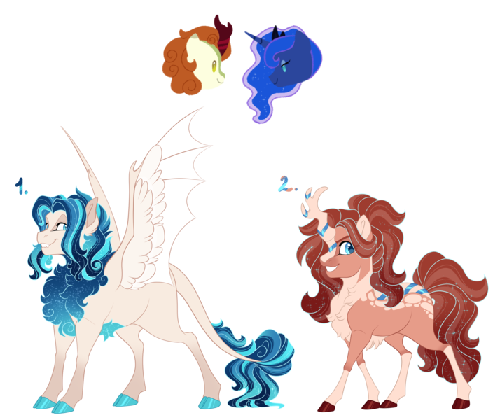 Size: 3179x2672 | Tagged: safe, artist:gigason, derpibooru import, autumn blaze, princess luna, oc, oc:celeste, oc:octavia, hybrid, image, magical lesbian spawn, offspring, parent:autumn blaze, parent:princess luna, png, simple background, transparent background