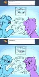 Size: 800x1570 | Tagged: safe, artist:captainhoers, derpibooru import, rainbow dash, twilight sparkle, pegasus, pony, unicorn, ask, banana, board game, board games with friends, confused, duo, female, food, image, limited palette, mare, png, tumblr, unicorn twilight