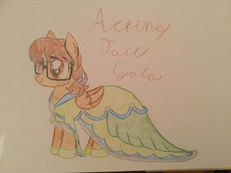 Size: 1200x900 | Tagged: safe, artist:gibina4ever, derpibooru import, oc, oc:acting tail, pegasus, clothes, dress, gala dress, glasses, image, jpeg, pegasus oc, traditional art, wings