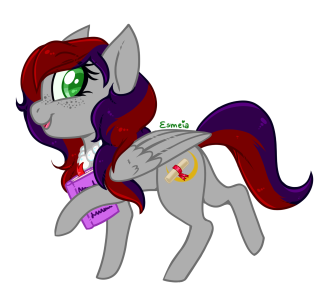 Size: 638x590 | Tagged: safe, artist:esmeia, derpibooru import, oc, oc:evening prose, unofficial characters only, pegasus, pony, book, female, freckles, image, jewelry, mare, necklace, pearl necklace, png