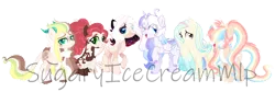 Size: 1600x535 | Tagged: safe, artist:strawberry-spritz, artist:sugaryicecreammlp, derpibooru import, oc, oc:aura sparkle, oc:harmony jade, oc:megaran, oc:rainbow clouds, oc:snow blower, oc:surprise party, unofficial characters only, alicorn, dracony, earth pony, hybrid, pegasus, pony, unicorn, adopted offspring, alicorn oc, base used, earth pony oc, eye clipping through hair, female, hair over eyes, hair over one eye, horn, horns, image, interspecies offspring, male, mare, multicolored hair, obtrusive watermark, offspring, parent:big macintosh, parent:flash sentry, parent:fluttershy, parent:rarity, parent:spike, parent:twilight sparkle, parents:flashlight, parents:fluttermac, parents:sparity, pegasus oc, png, rainbow hair, simple background, sparkles, stallion, transparent background, unicorn oc, watermark, wings