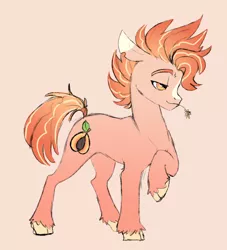 Size: 918x1012 | Tagged: safe, artist:woollyart, derpibooru import, oc, oc:peach pit, unofficial characters only, earth pony, pony, floppy ears, hay, image, jpeg, lidded eyes, smiling, solo