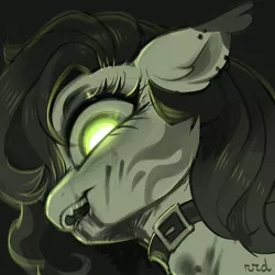 Size: 700x700 | Tagged: safe, artist:rrd-artist, derpibooru import, oc, unofficial characters only, bat pony, pony, choker, floppy ears, glow, glowing eyes, image, jpeg, looking at you, open mouth, smiling, solo