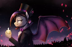Size: 2084x1376 | Tagged: safe, artist:thebowtieone, derpibooru import, oc, oc:bowtie, anthro, bat pony, bowtie, candle, female, hat, image, png, solo, top hat