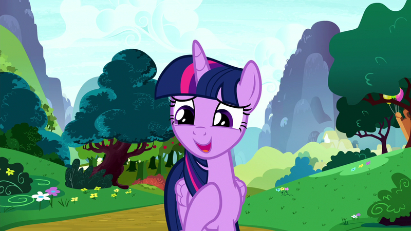 Size: 1280x720 | Tagged: safe, derpibooru import, screencap, twilight sparkle, twilight sparkle (alicorn), alicorn, pony, season 8, yakity-sax, spoiler:s08, female, hoof on chest, image, mare, open mouth, open smile, png, smiling, solo