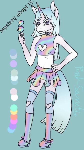 Size: 720x1280 | Tagged: safe, artist:clown-bread, derpibooru import, oc, unofficial characters only, unicorn, choker, clothes, hand on hip, high heels, horn, image, jpeg, midriff, reference sheet, shoes, skirt, smiling, solo, unicorn oc