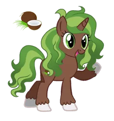 Size: 892x944 | Tagged: safe, artist:madlilon2051, derpibooru import, oc, unofficial characters only, pony, unicorn, base used, coconut, eyelashes, female, food, horn, image, mare, open mouth, png, raised hoof, simple background, smiling, solo, transparent background, unicorn oc, unshorn fetlocks, waving