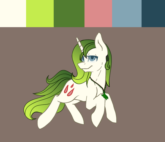 Size: 873x753 | Tagged: safe, artist:herusann, derpibooru import, oc, unofficial characters only, pony, unicorn, abstract background, horn, image, jewelry, looking back, necklace, png, smiling, solo, unicorn oc