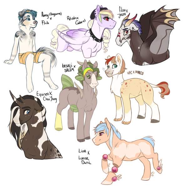 Size: 1376x1396 | Tagged: safe, artist:royvdhel-art, derpibooru import, oc, anthro, digitigrade anthro, earth pony, pegasus, pony, unicorn, bust, colored hooves, earth pony oc, horn, image, pegasus oc, png, simple background, unicorn oc, white background, wings