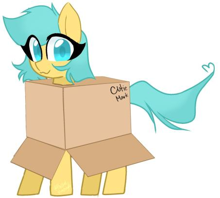 Size: 453x406 | Tagged: dead source, safe, artist:softpound, derpibooru import, oc, oc:boxfilly, unofficial characters only, pegasus, pony, box, fake cutie mark, female, filly, image, looking at you, pegasus oc, png, simple background, smiling, smiling at you, solo, white background, wings