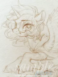 Size: 768x1024 | Tagged: safe, artist:paipaishuaige, derpibooru import, oc, unofficial characters only, alicorn, pony, braid, glasses, image, jpeg, looking at you, smiling, spread wings, traditional art, unshorn fetlocks, wings