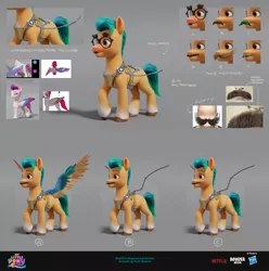 Size: 1920x1932 | Tagged: safe, artist:piotr bzdura, boulder media, derpibooru import, hitch trailblazer, zipp storm, earth pony, pegasus, pony, my little pony: a new generation, concept art, disguise, fake moustache, fake wings, female, g5, groucho mask, hasbro logo, image, jpeg, male, mare, my little pony logo, netflix logo, stallion