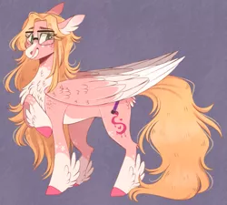 Size: 807x726 | Tagged: safe, artist:wanderingpegasus, derpibooru import, oc, oc:day dreamer, unofficial characters only, pegasus, pony, alternate design, blaze (coat marking), chest fluff, coat markings, colored hooves, facial markings, feathered fetlocks, female, fluffy, folded wings, glasses, gray background, grin, image, long hair, mare, nervous, nervous grin, png, ponysona, raised hoof, simple background, smiling, socks (coat marking), solo, standing, two toned wings, wings