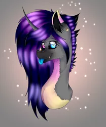 Size: 1437x1716 | Tagged: safe, artist:chazmazda, derpibooru import, oc, pony, unicorn, :p, athletic, background, big eyes, blue, ear piercing, earring, eye, eyebrows, eyelashes, eyes, fangs, gradient, gradient background, gradient markings, heterochromia, horn, image, jewelry, long hair, markings, mlem, nose horn, piercing, pink, png, purple, purple hair, shade, shading, sharp teeth, shine, shiny, shiny eyes, short hair, silly, solo, sparkles, stars, teeth, tongue out, yellow