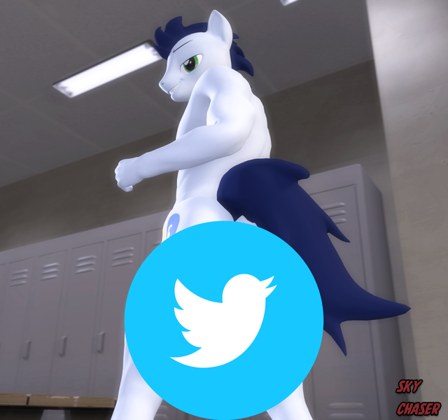 Size: 1152x1080 | Tagged: questionable, artist:sky chaser, derpibooru import, soarin', anthro, pegasus, 3d, censored, image, looking at you, male, meta, png, smiling, solo, solo male, source filmmaker, twitter