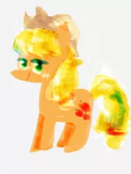 Size: 1200x1600 | Tagged: artist needed, safe, derpibooru import, applejack, earth pony, pony, cowboy hat, digital art, green eyes, hat, image, jpeg, looking at you, simple background, smiling, solo, standing up, white background