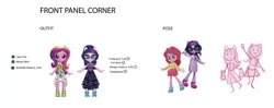 Size: 2500x990 | Tagged: safe, artist:vanessa mack, official, pinkie pie, princess cadance, sci-twi, twilight sparkle, equestria girls, clothes, concept art, dean cadance, doll, fashion squad, image, jpeg, simple background, sketch, toy, toy design, waving, white background