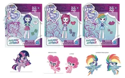 Size: 2500x1558 | Tagged: safe, artist:vanessa mack, derpibooru import, official, pinkie pie, rainbow dash, sci-twi, twilight sparkle, twilight sparkle (alicorn), alicorn, earth pony, human, pegasus, pony, equestria girls, my little pony: pony life, concept art, fashion squad, image, jpeg, one eye closed, open mouth, packing, simple background, sketch, stock vector, teeth, tongue out, toy, white background, wink, you had one job