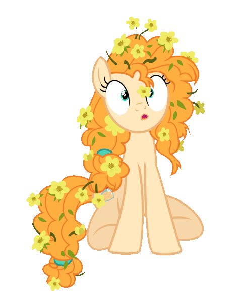 Size: 948x1200 | Tagged: safe, artist:lincolnbrewsterfan, derpibooru import, pear butter, earth pony, pony, the perfect pear, adorable face, animated, blowing, buttercup, cropped, cute, cuteness overload, derpibooru exclusive, dispenser, female, flower, flower in hair, frame by frame, full body, gif, image, loop, mare, o mouth, pearabetes, perfect loop, simple background, solo, spit, transparent background