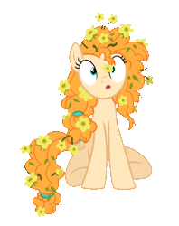 Size: 948x1200 | Tagged: safe, artist:lincolnbrewsterfan, derpibooru import, pear butter, earth pony, pony, the perfect pear, adorable face, animated, blowing, buttercup, cropped, cute, cuteness overload, derpibooru exclusive, dispenser, female, flower, flower in hair, frame by frame, full body, gif, image, loop, mare, o mouth, pearabetes, perfect loop, simple background, solo, spit, transparent background