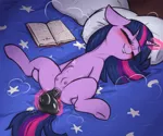 Size: 3000x2500 | Tagged: explicit, artist:t72b, derpibooru import, twilight sparkle, pony, unicorn, abdominal bulge, bed, blushing, book, crotchboobs, dildo, eyes closed, female, floppy ears, image, insertion, laying on bed, lip bite, lying down, magic, mare, masturbation, nipples, nudity, on back, on bed, pillow, png, sex toy, solo, solo female, spread legs, spreading, telekinesis, vaginal insertion, vulva