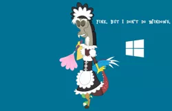 Size: 1024x663 | Tagged: safe, derpibooru import, discord, draconequus, bad joke, duster, image, jpeg, maid discord, male, microsoft, pun, windows, windows 7