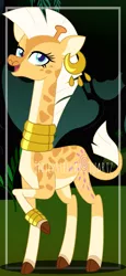 Size: 1633x3553 | Tagged: safe, artist:interstellar-quartz, derpibooru import, zecora, giraffe, alternate design, alternate universe, giraffied, image, open mouth, open smile, png, raised hoof, smiling, solo, species swap