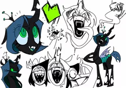 Size: 1248x874 | Tagged: safe, artist:charchaposting, derpibooru import, queen chrysalis, changeling, changeling queen, female, heart, image, jpeg, kissing, long tongue, looking at you, open mouth, open smile, sketch, sketch dump, smiling, squint, tongue out