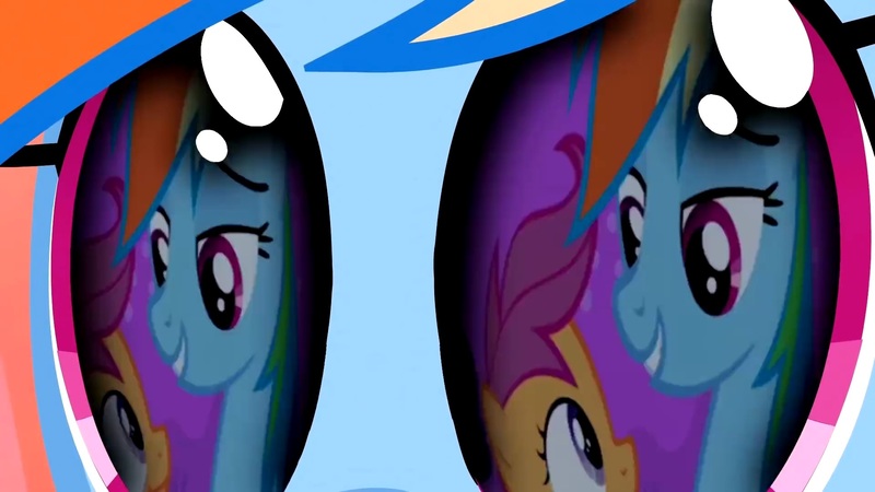 Size: 1920x1080 | Tagged: safe, derpibooru import, screencap, rainbow dash, scootaloo, magical mystery cure, sleepless in ponyville, a true true friend, eye reflection, female, image, jpeg, reflection, smiling, solo