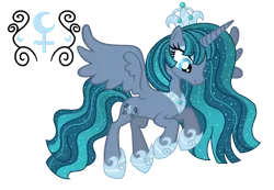 Size: 1300x899 | Tagged: safe, artist:madlilon2051, derpibooru import, oc, unofficial characters only, alicorn, pony, alicorn oc, base used, crown, ethereal mane, eyelashes, female, hoof shoes, horn, image, jewelry, mare, parent:princess luna, parent:stygian, peytral, png, regalia, simple background, smiling, solo, starry mane, transparent background, wings