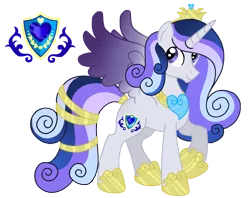 Size: 1400x1109 | Tagged: safe, artist:madlilon2051, derpibooru import, oc, unofficial characters only, alicorn, pony, alicorn oc, base used, crown, hoof shoes, horn, image, jewelry, male, offspring, parent:princess cadance, parent:shining armor, parents:shiningcadance, peytral, png, raised hoof, regalia, simple background, smiling, solo, stallion, tail, tail wrap, transparent background, wings