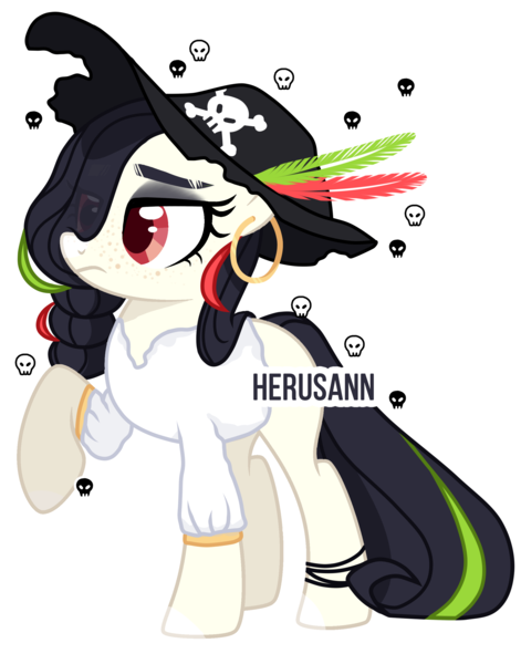 Size: 2143x2730 | Tagged: safe, artist:herusann, derpibooru import, oc, unofficial characters only, earth pony, pony, base used, clothes, ear piercing, earring, earth pony oc, eyelashes, frown, hat, image, jewelry, piercing, pirate hat, png, raised hoof, simple background, solo, transparent background