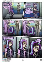 Size: 1500x2122 | Tagged: safe, artist:deroach, derpibooru import, starlight glimmer, twilight sparkle, twilight sparkle (alicorn), oc, oc:daylight, alicorn, human, comic:tales from equestria part 1, fanfic, fanfic:equestria project humanized, alternative cutie mark placement, clothes, comic, cutie mark, cutie mark on clothes, cutie mark on human, humanized, image, png, school of friendship, shoulder cutie mark, stained glass, stairs, tinyface, winged humanization, wings