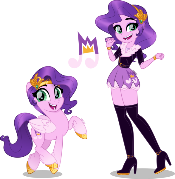 Size: 3911x4000 | Tagged: safe, artist:orin331, derpibooru import, pipp petals, human, pegasus, pony, equestria girls, my little pony: a new generation, accessories, belt, boots, bracelet, clothes, cute, cutie mark, equestria girls-ified, feathered fetlocks, female, g5, headband, high heel boots, high heels, high res, image, jacket, jewelry, leather jacket, mare, movie accurate, png, raised hoof, self ponidox, shoes, simple background, skirt, smiling, thigh boots, tiptoe, transparent background